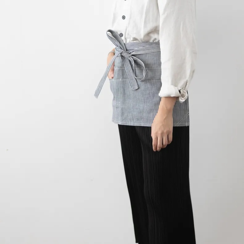 Hakui Short Waist Apron - Stripe Blue/White (6868-1)