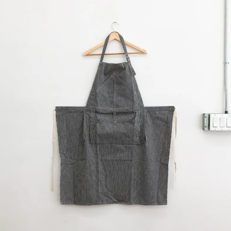 Hakui Bibbed Apron - Stripe Black/White (6869-1)